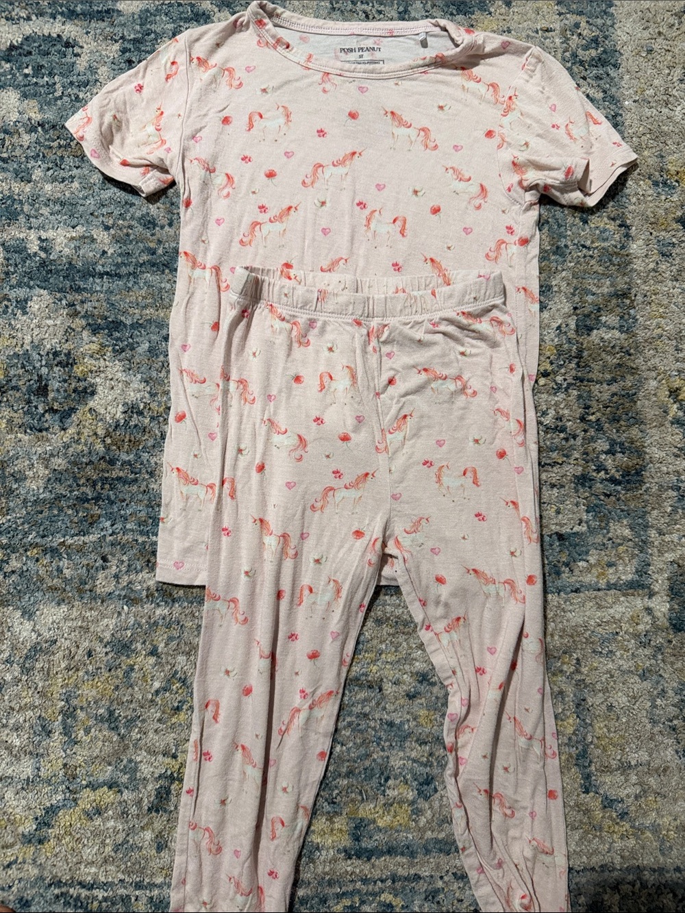 Posh Peanut Pink Unicorn & Heart PJ Set size 5T